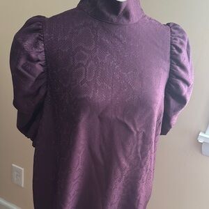 Ted Baker women’s sz 4 Blouse Top Purple Snakeskin Ruffle Puff Sleeve High Neck
